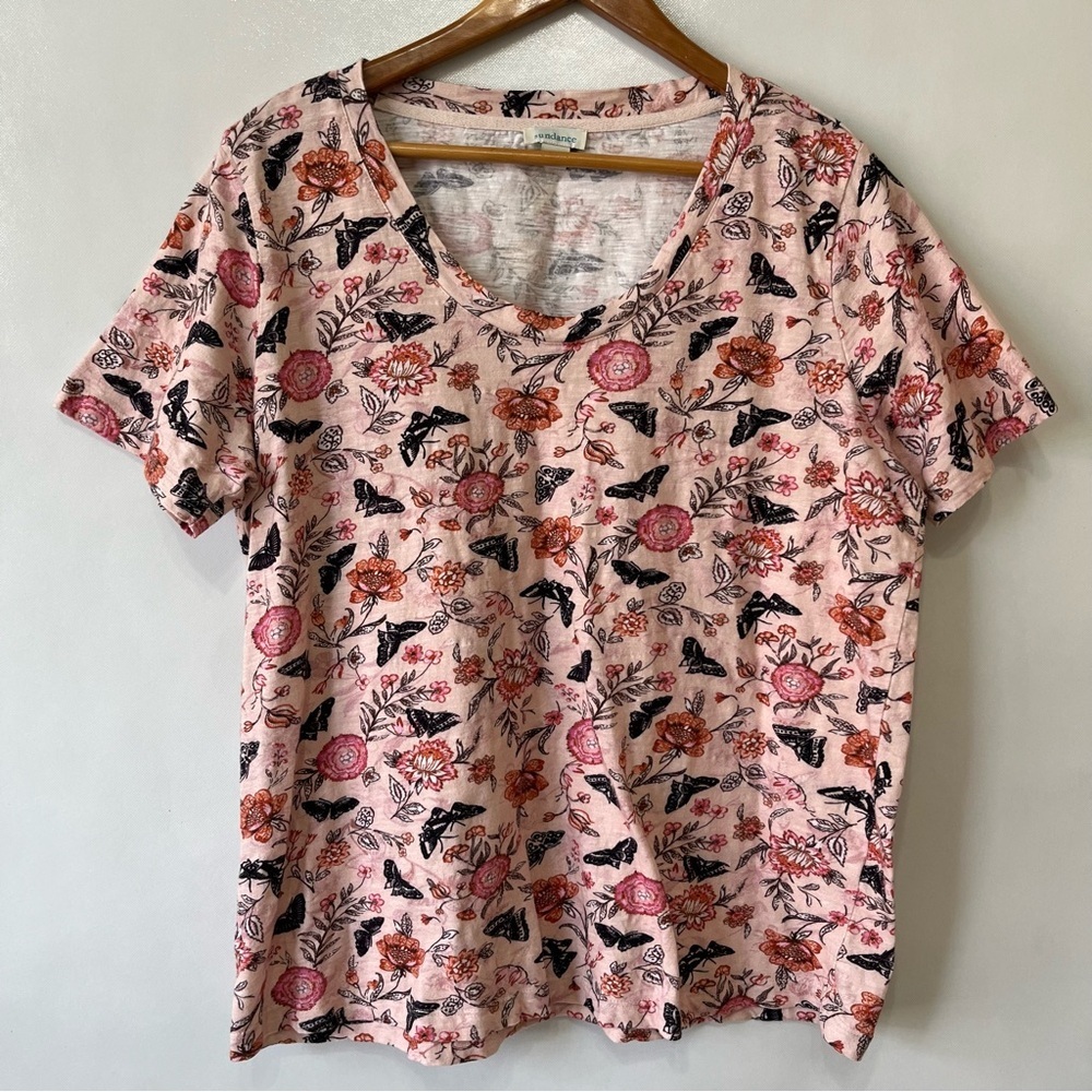 Sundance 100% Cotton Pink Floral Short Sleeve T-Shirt